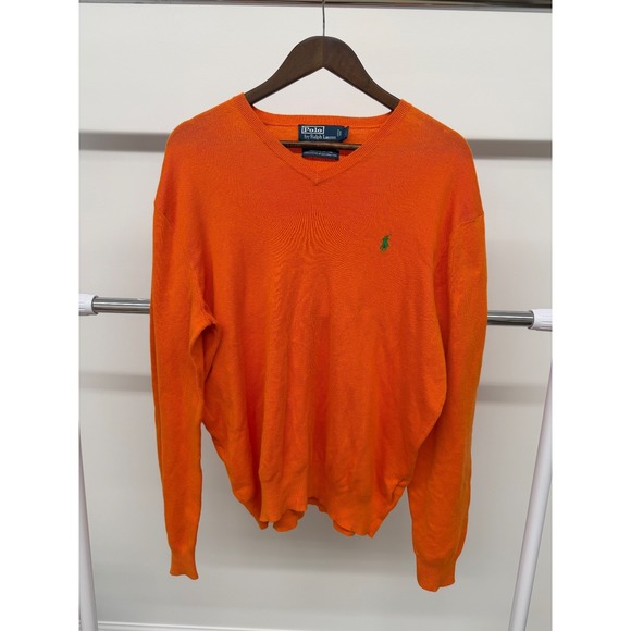 Polo Ralph Lauren Other - Vintage‎ Polo Ralph Lauren V Neck Sweater Pima Cotton Orange Size Large
